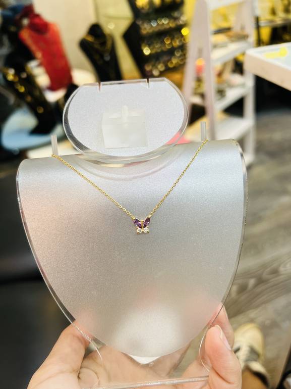 Purple gold butterfly necklace 
