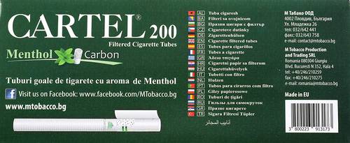Filtered tubes CARTEL 200 CARBON MENTHOL