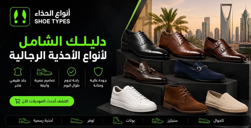 دليلك الشامل لأنواع الأحذية الرجالية في السعودية: من الرسمي الأنيق إلى الكاجوال المريح (أكسفورد، دربي، لوفر، سنيكرز)