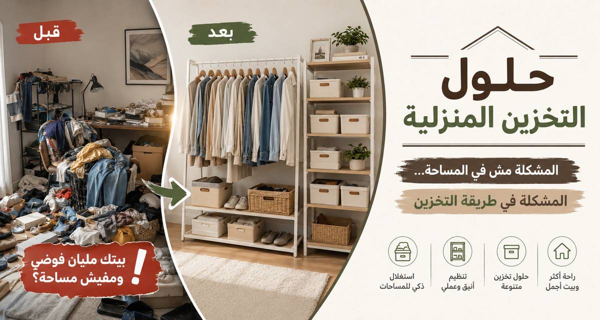 حلول التخزين المنزلية: دليلك الكامل لمنزل منظم ومريح
