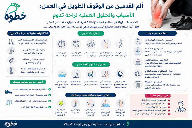 ألم القدمين من الوقوف الطويل في العمل: الأسباب والحلول العملية لراحة تدوم