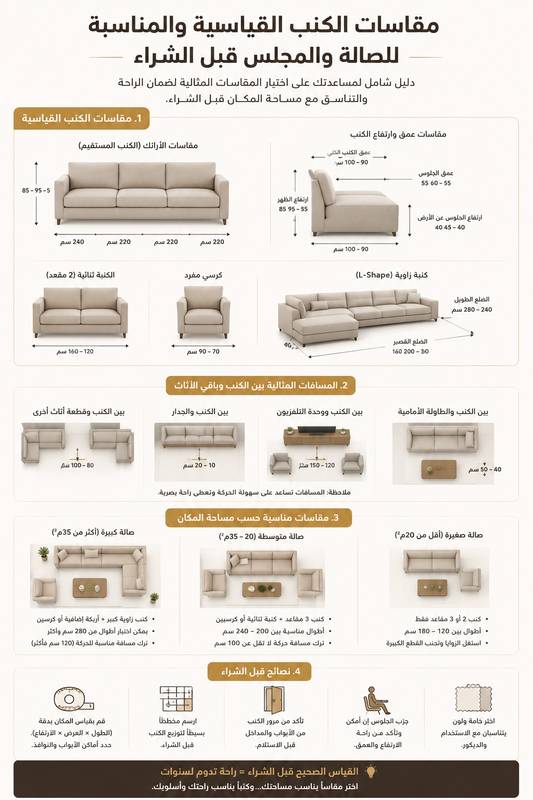 مقاسات الكنب القياسية والمناسبة للصالة والمجلس قبل الشراء