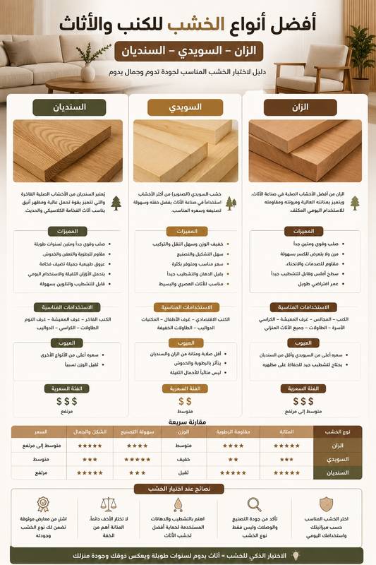 أفضل أنواع الخشب للكنب والأثاث: الزان والسويدي والسنديان