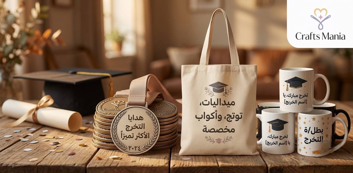 هدايا التخرج الأكثر تميزاً — ميداليات، توتي باج، وأكواب مخصصة