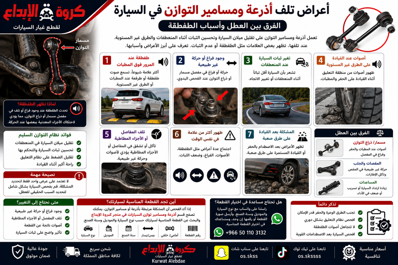 أعراض تلف أذرعة ومسامير التوازن في السيارة: الفرق بين العطل وأسباب الطقطقة