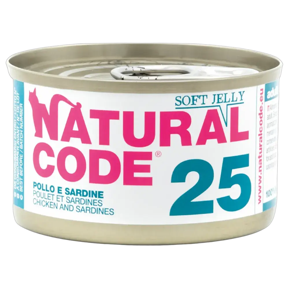 Natural Code 25 Cans Chicken & Sardines in Jelly for Cats 85g