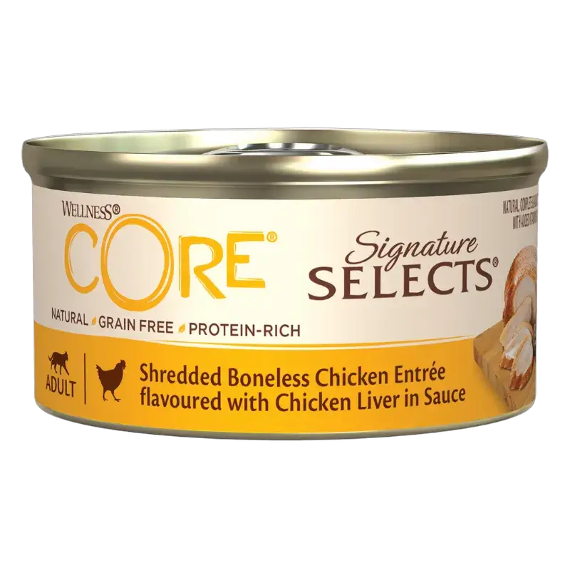 Wellness Core Signature Selects Cans Shreded Chicken & Chicken Liver in Sauce for Cats 79g