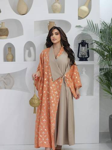 جلابية لنن مع تطريز 