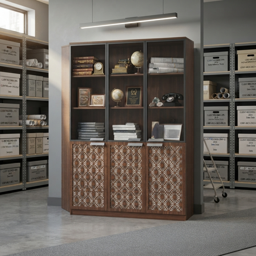 دولاب ملفات مكتبي فاخر 3 أبواب باللون البني الغامق – 120 × 40 × 200 سم