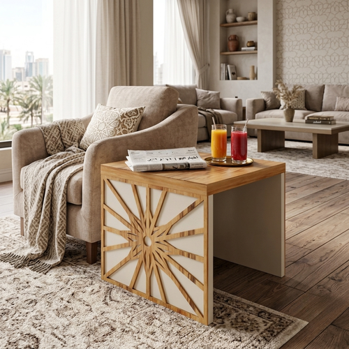 طاولة شاي مكتبية خشب بني وبيج 60 × 60 × 45 سم – تصميم عصري متعدد الاستخدامات