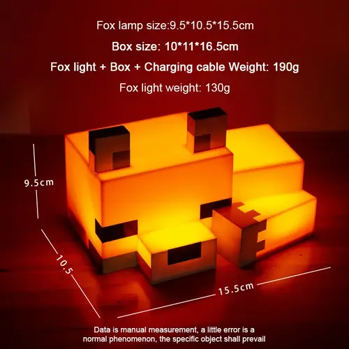 MC Game Cute Fox Night Light Soft Orange Glow ديكور مرخص رسميًا ومصباح مكتبي لغرفة الألعاب أو الأطفال وغرفة نوم توين