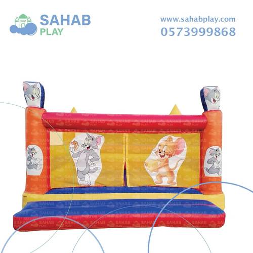 إيجار نطيطة هوائية توم وجيري مع شبك وبوابة ودرج كبير 5×5×3.2م للأطفال للمرح والحماس في الحفلات في الدمام 
