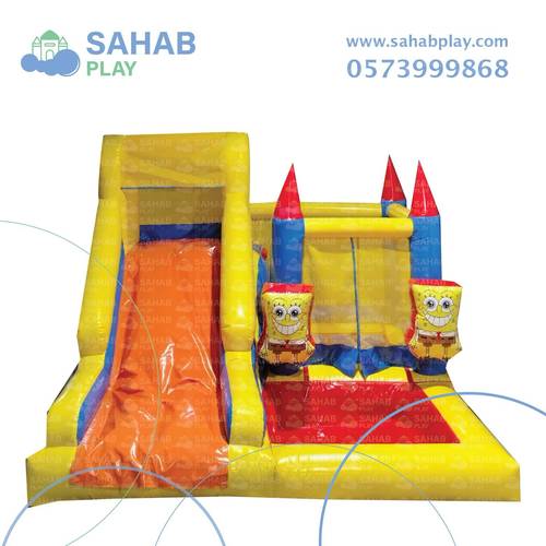 إيجار نطيطة مع حوض مائي وزحليقة هوائية بشخصية سبونج بوب 4×4×3م للأطفال للمرح والحماس في الحفلات في الدمام 