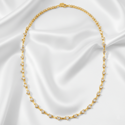 Baguette & Heart Mix Necklace | Sterling Silver 925