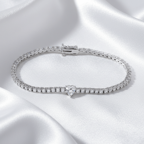 Heart Tennis Bracelet | Sterling Silver 925