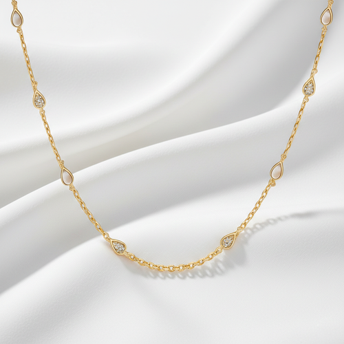 Long Mother-of-Pearl Tear Drop Mix Necklace - 925 Sterling Silver