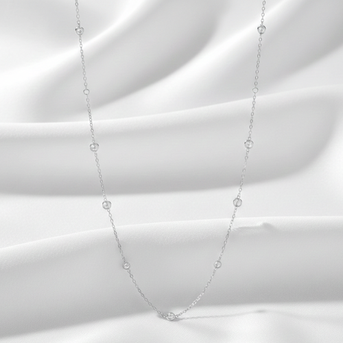 Long Brilliant Beads Necklace - 925 Sterling Silver