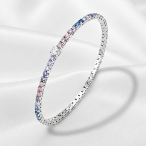 Mixed Rainbow Tennis Bracelet | Sterling Silver 925