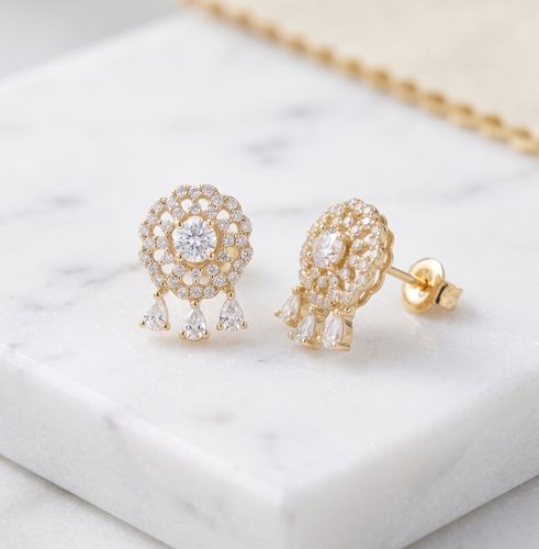 حلق Diamond Halo فضة عيار 925