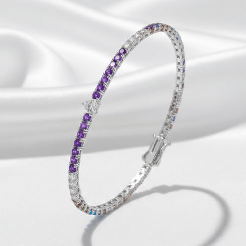 Rainbow Heart Tennis II Sterling Silver 925