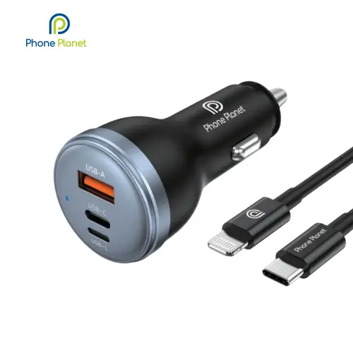 شاحن سيارة بقوة 80 واط مع مخرج USB-L + 1C + 1A، شحن سريع مع كابل مدمج C إلى L