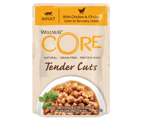 Wellness CORE – Tender Cuts Chicken & Chicken Liver in Savoury Gravy for Adult Cats