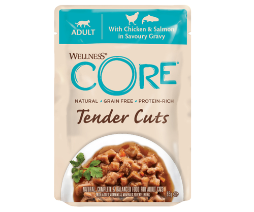 Wellness CORE – Tender Cuts Chicken & Salmon in Savoury Gravy for Adult Cats