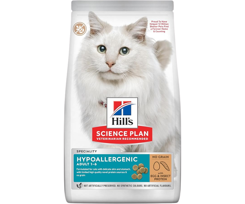 Hill’s Science Plan Hypoallergenic Adult 1–6 Cat Food with Egg & Insect Protein (Grain Free) 1.5