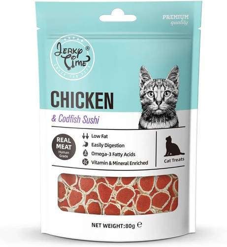 jerky cat treats chicken &codfish sushi 80g 