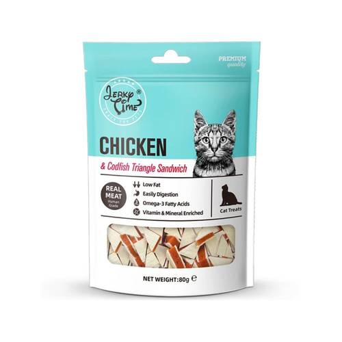  jerky cat treats chicken &codfish triangle sandwich 80g