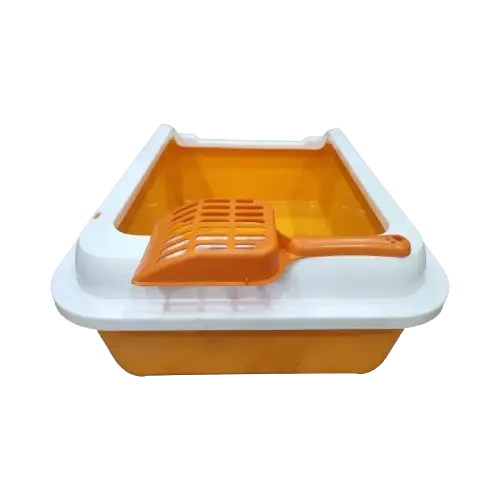 orange Cat litter box with sifter