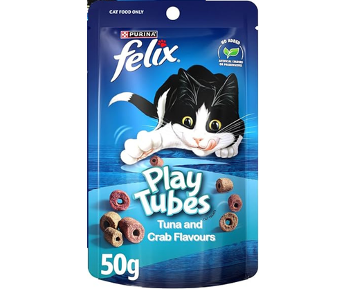 Purina Felix Play Tubes Tuna and Crab Flavours Dry Cat Treat 50 g