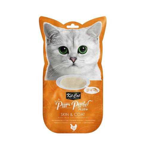 Kit Cat Purr Puree Plus+ skin & Coat (chicken and Fish Oil)4x15 g