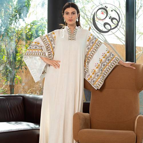 جلابية لينن بأكمام واسعة - 44