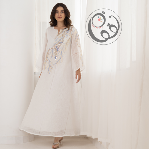 لينن أبيض بتطريز سماوي - 206