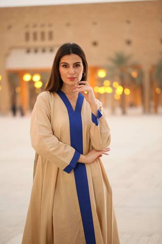  لينن بخط ازرق و تطريز خلفي مميز - 91