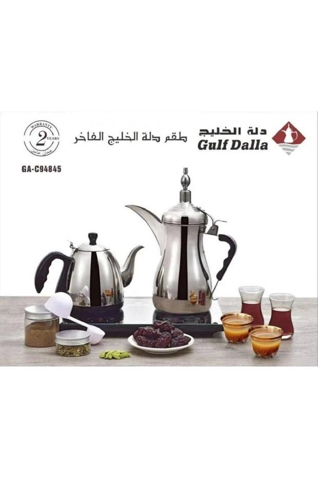 Gulf Dalla طقم دلة الخليج الفاخر GA-C94845 - دلة قهوة عربية كهربائية وغلاية مع قاعدة تسخين