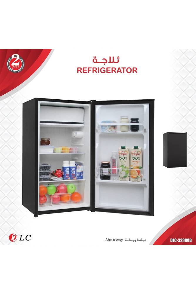 DLC ثلاجة صغيرة بباب واحد مع فريزر علوي – مثالية للمكاتب والغرف والشقق الصغيرة – DLC-32390B
