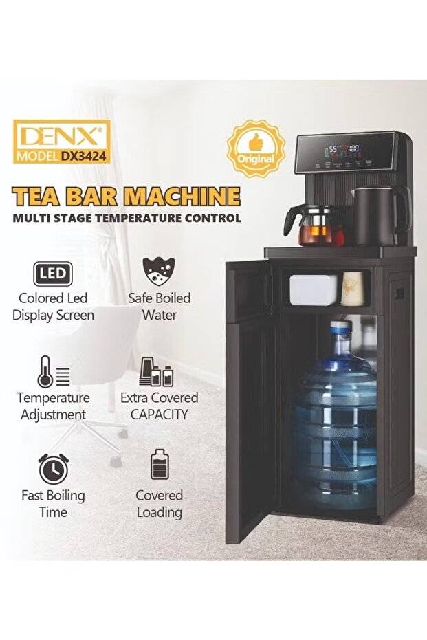 Denx جهاز تحضير الشاي و المشروبات الساخنة DX3424 – تحكم متعدد بدرجات الحرارة، شاشة LED , وغلايتان