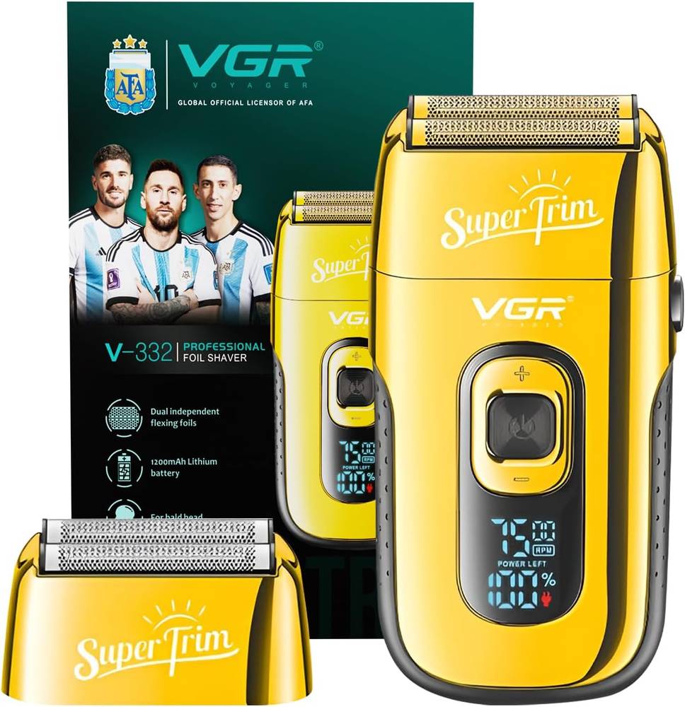 ماكينة حلاقة كهربائية VGR V-332 برقائق مزدوجة لاسلكية/سلكية مع شاشة LED وشحن Type-C