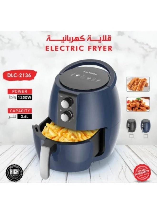 قلاية هوائية DLC-2136 - بسعة 3.6 لتر ، وبقوة 1350w، مع تحكم سهل وضمان سنتين