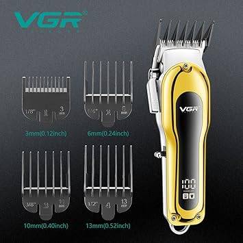 ماكينة حلاقة وتشذيب شعر VGR V-680 بشفرة T وشاشة LED وشحن USB (ذهبي)