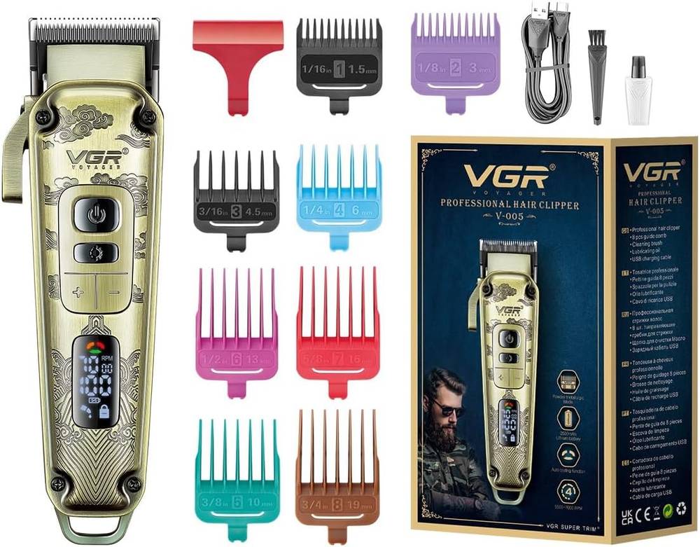 ماكينة قص الشعر الاحترافية VGR V-005 مع شاشة LED وسرعات متعددة