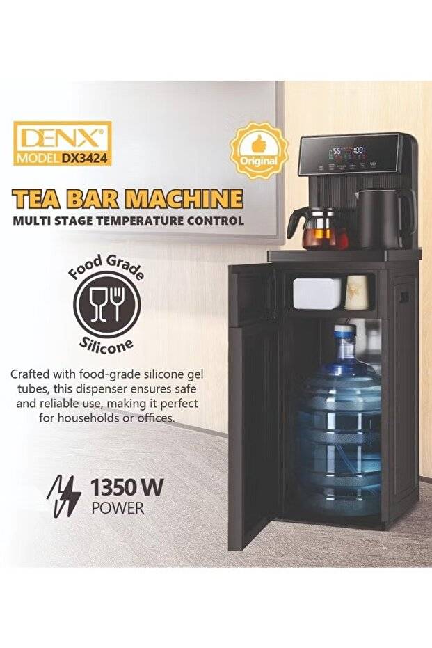 Denx جهاز تحضير الشاي و المشروبات الساخنة DX3424 – تحكم متعدد بدرجات الحرارة، شاشة LED , وغلايتان