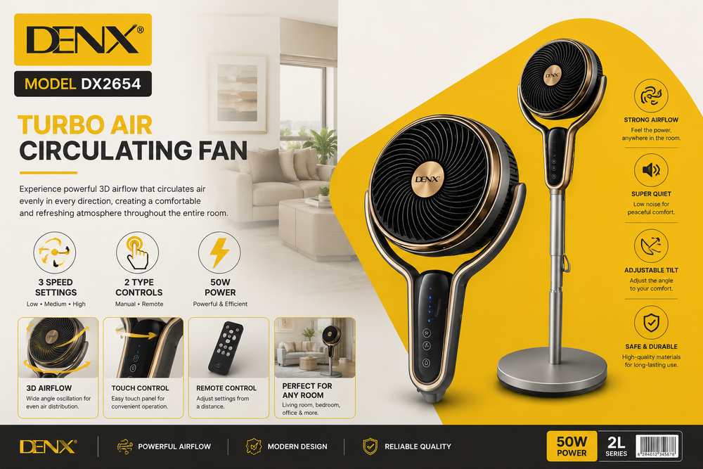 مروحة DENX DX2654 لتدوير الهواء بتقنية Turbo Air