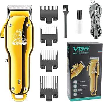 ماكينة حلاقة وقص شعر VGR V-678 لاسلكية بشفرات ستانلس ستيل وشحن USB (ذهبي)