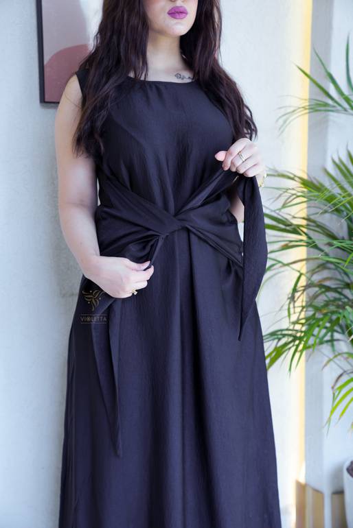 فستان عباية بربطة أسود -z405 