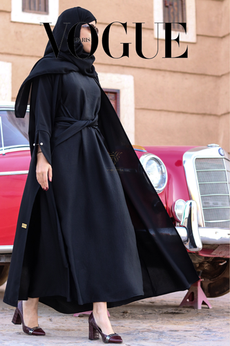عباية سوداء بمشبك لؤلؤي - Z215 