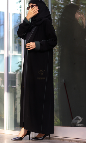 عباية طرف أخضر زيتي - Z136