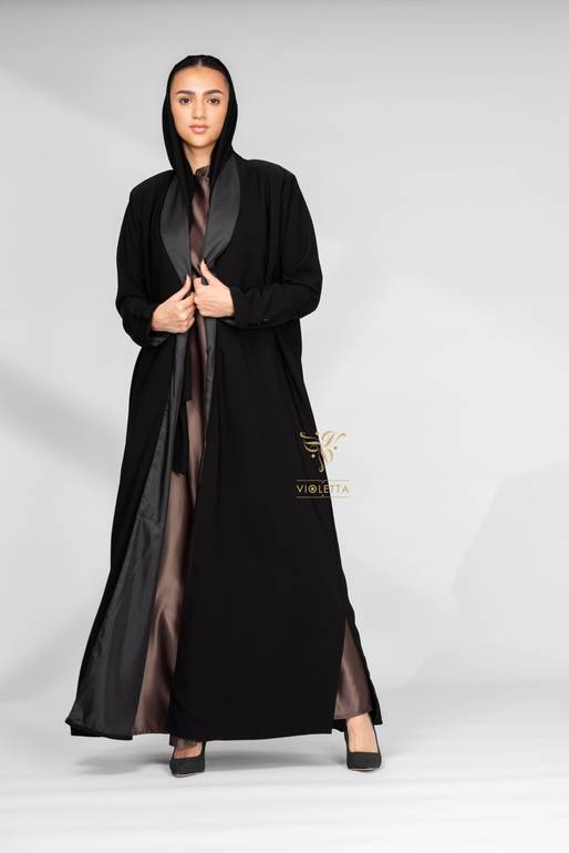 عباية بليزر سوداء بفستان داخلي بني Z6103